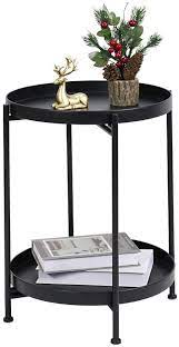 2 day free shipping on 1000s of products! Side Table Small Tray Metal End Table Black Metal Nightstand 2 Tier Round Folding Side Table F Small Round Bedside Table Bedside Table Metal Vintage Side Table