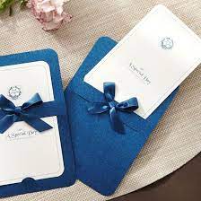 Blue Ribbon Layered Modern Wedding Invitations Ga 1007 Wedding Invitation Card Design Wedding Cards Creative Wedding Invitations