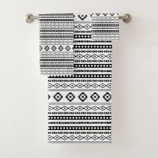 Black And White Bathroom Towel Set Aztec Black On White Mixed Motifs Sml Pattern Bath Towel Set Zazzle Com In 2020 Patterned Bath Towels Black And White Towels Towel Set