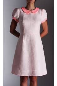 Pink A Line Knee Length Dress With Puff Sleeves And Peter Pan Collar Clothes Design Designer Brands Fashion Favorite Fashion Designer