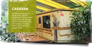 Caravan anda dan keluarga akan diajak bertualang dan menginap di dalam mobil caravan persis di tengah hutan Hotel Safari Lodge