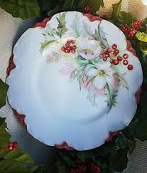 Havilland Co Limoges France 1898 Hand Painted Christmas Flowers With Holly Berry Floral Plate Artist Si Floral Plates Christmas Flowers Christmas China