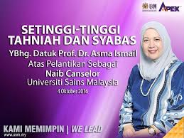 Office, timbalan naib canselor ( hal ehwal pelajar & alumni), ei tegutse valdkondades kõrgharidus (kolledzid ja ülikoolid). Usm News Portal Datuk Profesor Dr Asma Ismail Naib Canselor Baharu Usm