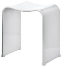 Black and white shower designed with black and white geometric floor tiles, a white stacked tile bench and white stacked wall tiles. In Stock Dwba Backless Acrylic Shower Bench Contemporary Shower Benches Seats By Agm Home Store Houzz