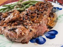 Steak Au Poivre With Sauteed Portobello Mushrooms Andrea Meyers Recipe Steak Au Poivre Recipes Julia Child Recipes