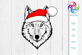 Download Wolf With Santa Hat Svg File Crella