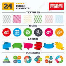 Banner Tags Stickers And Chart Graph Cogwheel Gear Icons Mechanism