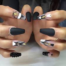 Acrylic Black And Clear Nails Black Clear Diamond White Matt Coffin Nails Matte Nails Design Nail Jewels Luxury Nails