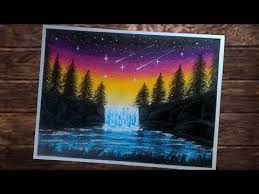 Membuat special effect dengan oil pastel : Cara Menggambar Dan Mewarnai Air Terjun Dan Pemandangan Langit Malam Youtube Pemandangan Langit Malam Cara Menggambar