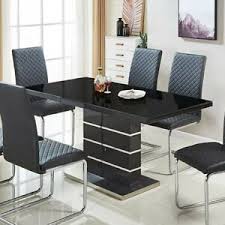 Limari home salvator collection modern style dining room buffet with 3 doors, 3 adjustable interior shelves, stainless steel frame. Parini Glass Extendable Dining Table Rectangular In Black Gloss Ebay