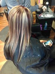 Whatever your natural hair color is, you will find here some really cool ideas with highlights or solid color. Mocha Brown Underneath With Red Violet And Blonde Chunky Highlight On Top Hair Inspiration Color Hair Styles Thick Hair Solutions