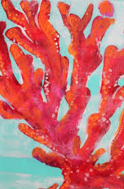 Coral Art Print Of Original Painting 18 X 24 Turquoise Red Original Art Coastal Beach Surf Nursery Beach Home Cottage Decor Coral Art Coral Painting Painting