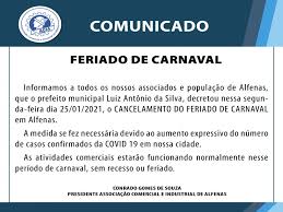 As empresas têm liberdade para dar folgas a. Comunicado De Carnaval 2021 Associacao Comercial E Industrial De Alfenas