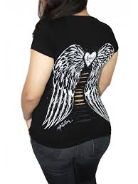 Demi Loon Womens Plus Sized Gothic Angel Slashed Curve Tee Black