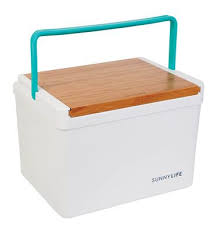 Glaciere Viridian Sunnylife Blanc Bleu Bois Naturel Made In Design Boite A Repas Bambou Panier En Osier