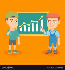 kids analyzing business chart on the board