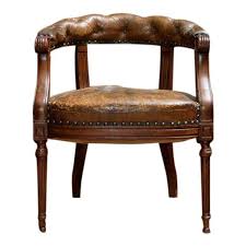 Mid 19th Century Tufted Leather And Mahogany Barrel Back Library Chair Tufted Leather Library Chair Chair