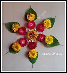 My Floral Rangoli 17 7 2019 Archana Puranik S Rangolis Flower Decorations Housewarming Decorations Diy Diwali Decorations