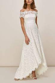 Milanoo short wedding dresses sheath lace bridal dress ivory off the shoulder half sleeve illusion knee length column wedding reception dress. The Best Bardot Wedding Dresses To Buy Now Glamour Uk