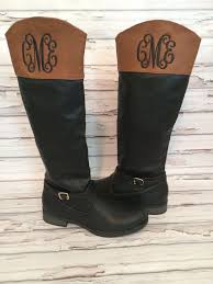 Two Tone Black And Brown Boots Monogrammed Boots Two Tone Black Brown Women 39 S Personalized Monogram Riding Boots Monogram Boots Black Brown Boots