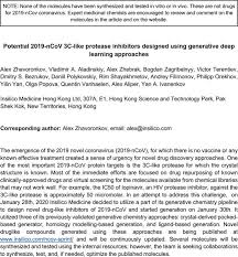 Reversible inhibitor of serine and cysteine proteases. Potential Covid 2019 3c Like Protease Inhibitors Designed Using Generative Deep Learning Approaches Theoretical And Computational Chemistry Chemrxiv Cambridge Open Engage