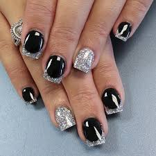 Black Acrylic Nails With Glitter On Ring Finger Black And Glitter Ring Finger Tips Silver Pretty Cute Easy Nails Classy Fancy Bling And N Designs Ideas The Boss M Fancy Nails Silver Nails Silver Nail Designs