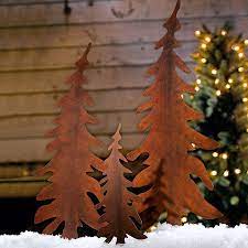 3 Piece Christmas Tree Garden Stake Set Metal Christmas Tree Metal Yard Art Christmas Yard Art