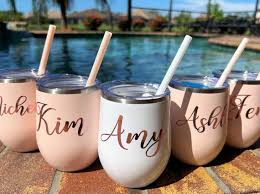 Matte Blush Wine Tumbler With Straw Personalized Tumbler Bridesmaid Gift  Bachelorette Party Gift Pink Tumbler Custom Cup Graduation Gift