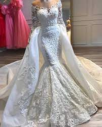 See more ideas about wedding dresses, add sleeves, wedding. Dubai Arabic White Mermaid Wedding Dresses With Detachable Train Sheer Neck Long Sleeve Lace Beaded Bling Long Train Bridal Gown Wedding Dresses Aliexpress