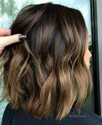 Brunette Caramel Balayaged Bob Balayage Bob Brunette Model Hair Curly Hair Styles