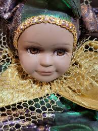 Afro American Jester Mardi Gras Doll Porcelain & Cloth