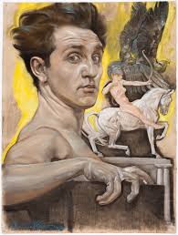 Self-Portrait in front of a Birch Forest