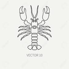 Ligne Plate Plaine Vecteur Ocean Faune Icone Homard Retro Simplifie Style De Dessin Anime Cancer Omar Delicatesse De Fruits De Mer Coquille Griffe Mer Crustace Illustration Et Element Pour Votre Conception