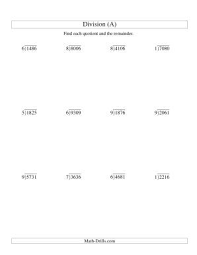 Long Division One Digit Divisor And A Four Digit Dividend With A Remainder A Division Wo Division Worksheets Long Division Worksheets Double Digit Division