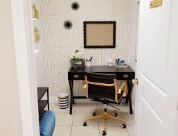 The blue and gold office. A Tiny Black White And Gold Office Makeover Glam Look Under 50 Sqft