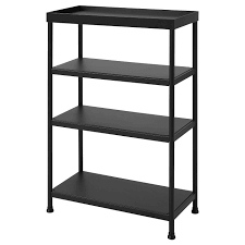 Ikea Kornsjo Shelf Unit Black Stands Steady Also On Uneven Floors Since It Has Adjustable Feet Different Wall Mater Shelves Shelf Unit Solid Wood Shelves