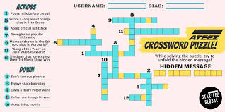 The answer to the friday contest puzzle appears with the monday crossword. Starteez Global On Twitter Event 5k Left Before Ateez Reach 1m On Their Official Twitter Acc Answer This Ateez Crossword Puzzle As We Wait Also Ateez Sudoku Game Https T Co Xghb1jmsnf Fill Out Our