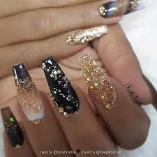 Acrylic Black And Gold Glitter Nails Black And Rainbow Nail Designs A Lot Of People May Think Of Beauty Accessories As Being Cosmetics And Hair Styl Gold Acrylic Nails Gold Nails Black Gold Nails