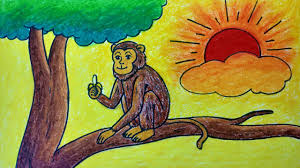 Start by making the smaller shape for the face, and then a larger shape for the whole head. How To Draw A Monkey With Scenery Monkey Drawing Colour Easy Step By Step Youtube