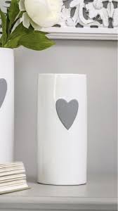 Vase Ceramic Small Grey Heart Tall Hand Decorated White Retreat Home Maison Rustic