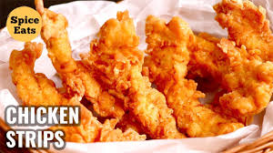 Cut it into strips and place in a bowl of buttermilk for an hour. Kfc Style Crispy Chicken Strips Chicken Fingers Spicy Crispy Chicken Strips Youtube
