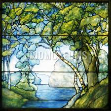 Stained glass mountain landscape, round stained glass window panel, mountain lake suncatcher, housewarming gift, nature art, mountain scene. A Leaded Glass Landscape Window Depicting A Passage To The Sea 1000museums
