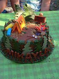 Today, is extra fun cake time because i'm sharing my camping themed birthday cake i just made for my son's third birthday. Camping Cake Camping Birthday Cake Camping Theme Cakes Camping Cakes