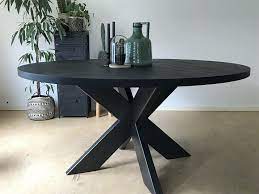 eettafel zwart eiken hout nero ruvido spinpoot staal tavolo enzo lr groen basic liggend ronde eettafel eetkamer zwart tafel rond hout