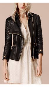 Diamond Quilted Detail Lambskin Biker Jacket Black Burberry Leather Jacket Black Leather Jacket Fashion