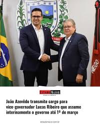 O governador João Azevêdo transmitiu, na manhã deste sábado (21), o cargo para o vice-governador Lucas Ribeiro, que ficará à frente do Governo da P... 📸 Foto: Reprodução/Secom Paraíba 🗞️ SIGA NOSSO