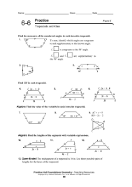 Area of trapezoids and parallelograms. 6 6 Practice Ws