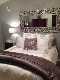 Home Decor Bedroom Decor Nice Use Of The Mirror To Take Away From No Headboard Bed Grey Silver Plum Master Bedrooms Decor Home Decor Bedroom Home Bedroom