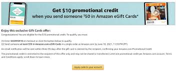 Through the offer, customers receive an amazon gift card valued at 10% of the rental price to book using the amazon benefits, head to avis' website and link your amazon account. Expired Ymmv Amazon Gift 50 In Giftcards Get 10 Bonus Credit With Promo Code Gcoffer10 Can Gift To Yourself Doctor Of Credit