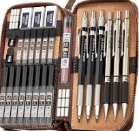 Nicpro 6 Pcs Art Mechanical Pencils Set in Leather Case, 0.5, 0.7, 0.9 mm,  2mm Metal Drafting Pencils, with 15 Tube (4B 2B HB 2H 4H)Lead Refills ...